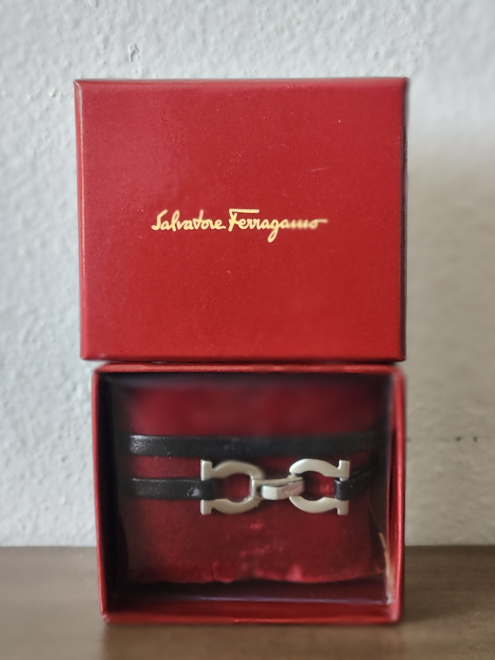 Salvatore Ferragamo Gancini Black Leather Choker / Double Wrap Bracelet + Box - Picture 8 of 8